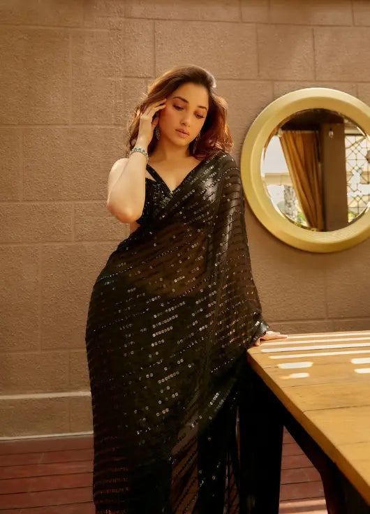 Tamannaah Bhatia's Take On "Timeless Glam" Came In A Black Neena Lulla Sequin Saree