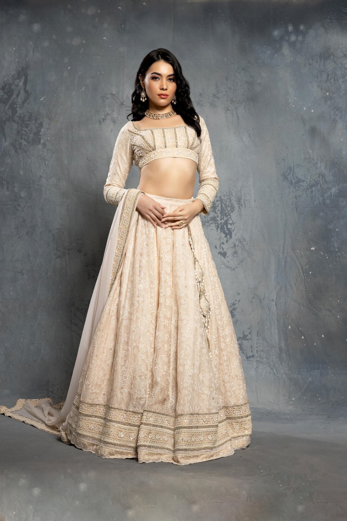 Tropical Elegance Embroidered Lehenga Set with Chiffon Dupatta - NSL FASHION PVT LTD