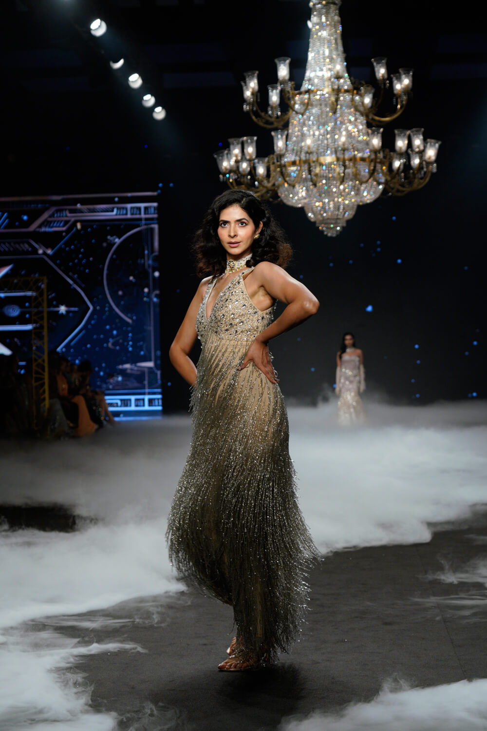 Elara - Silver Tulle Tassle Gown - NSL FASHION PVT LTD