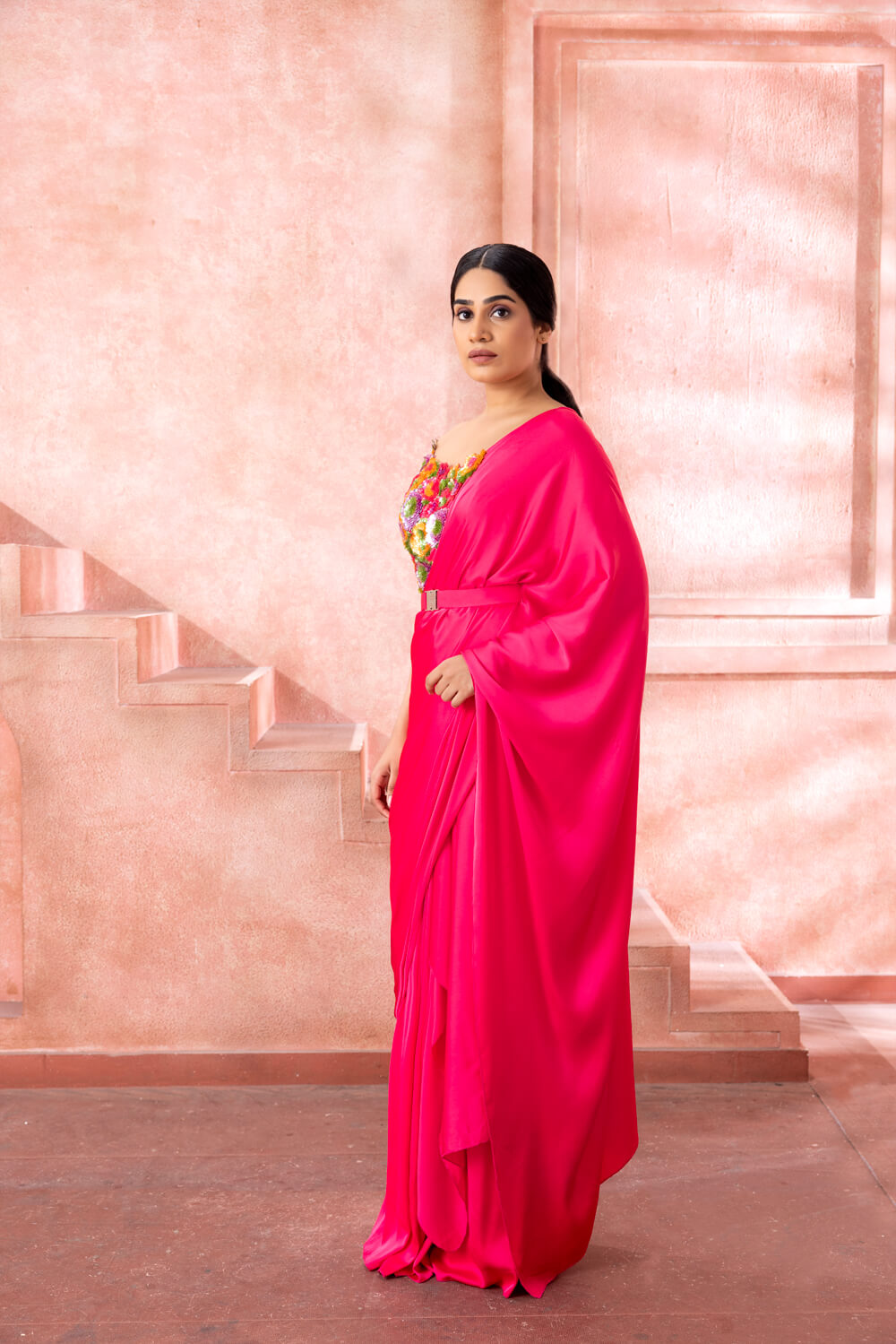 Fuchsia Saree Gown - NSL FASHION PVT LTD