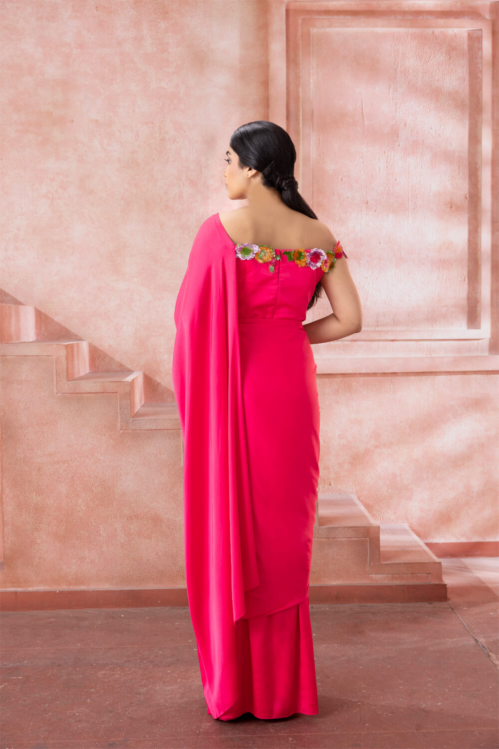 Fuchsia Saree Gown - NSL FASHION PVT LTD