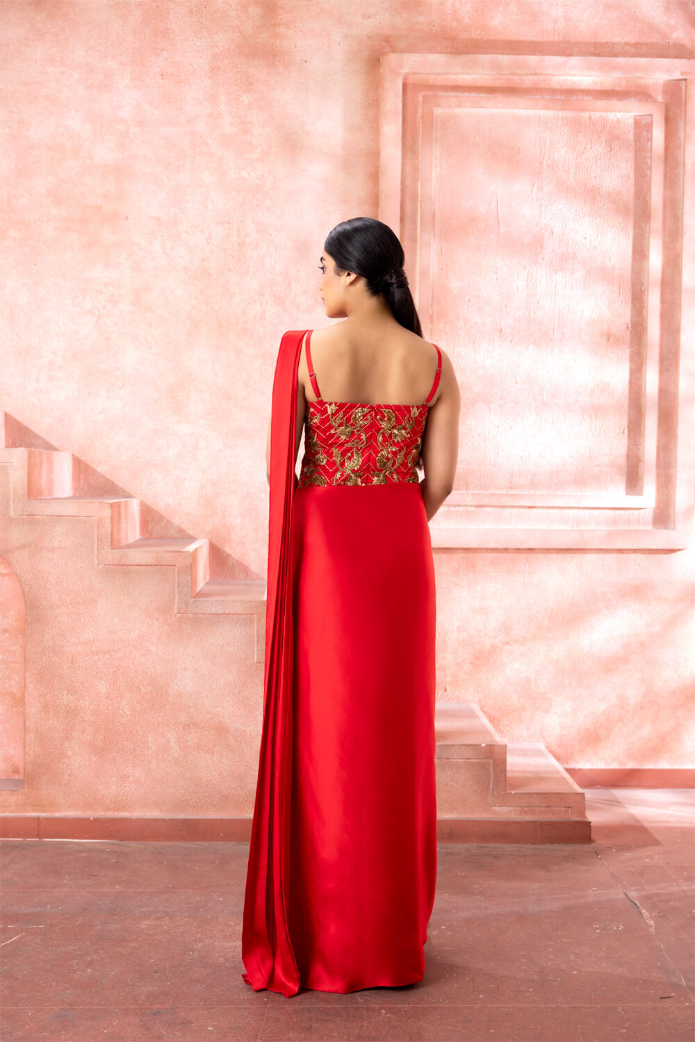 Imperial Red Saree Gown - NSL FASHION PVT LTD