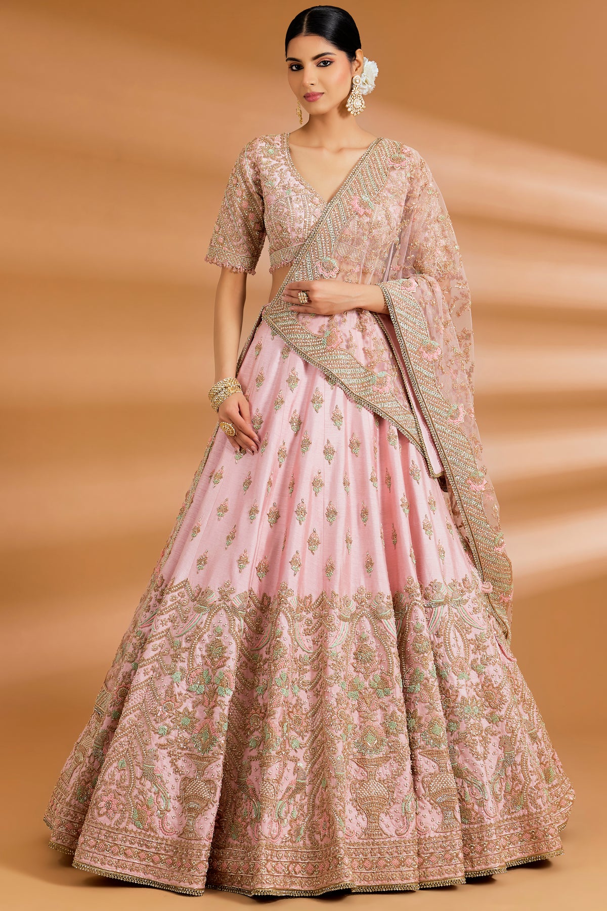 Blush Pink Bridal Couture Lehenga Set - BLUSH PINK - Lehengas - image 1