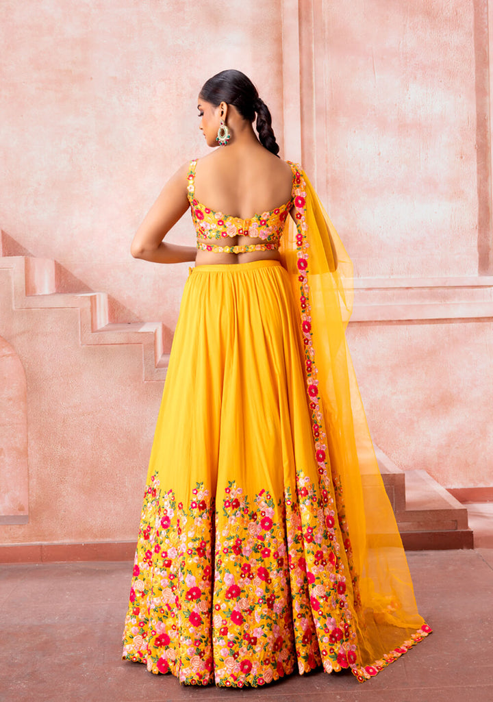 Mehek- Amber Yellow Resham Lehenga