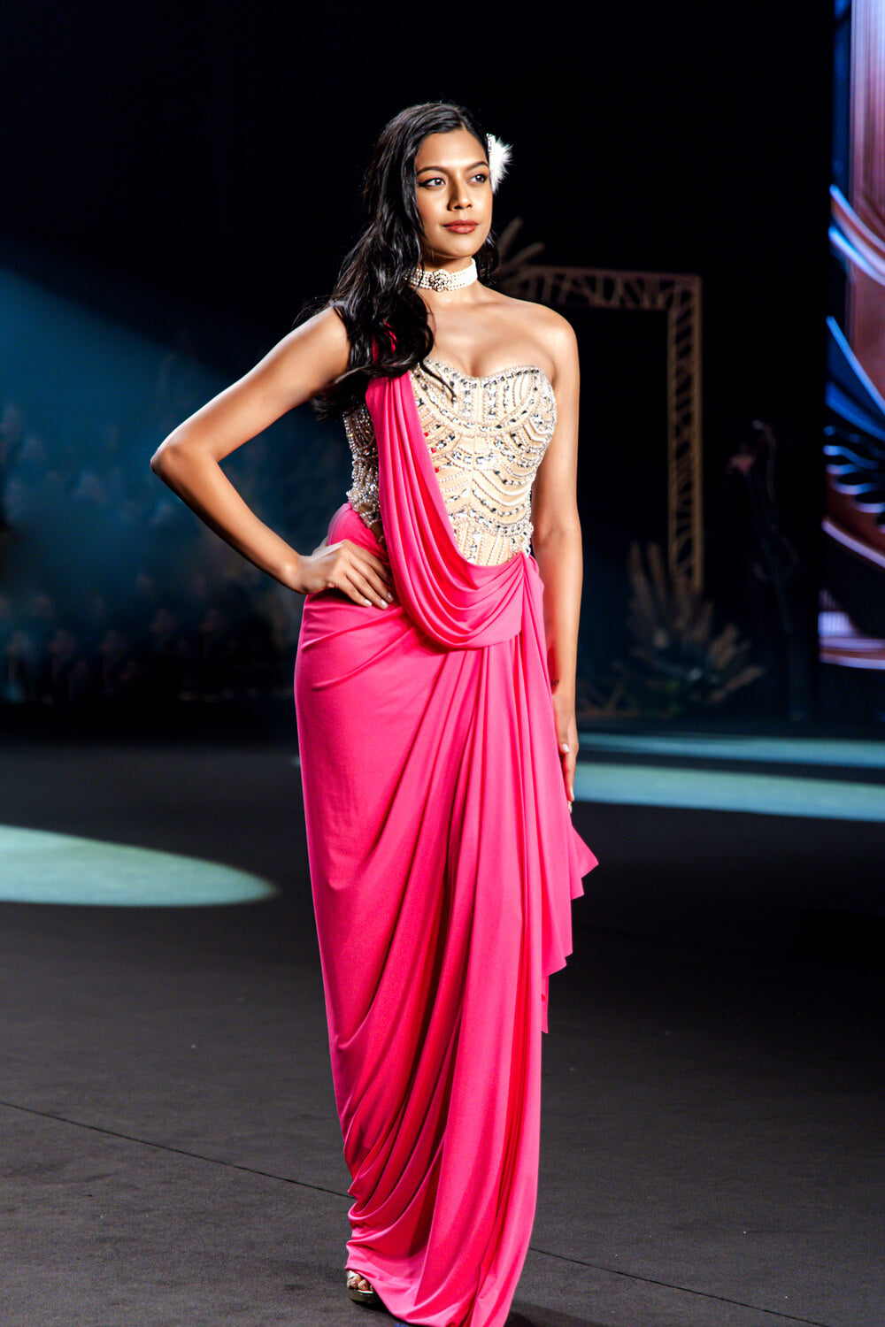 Nina - Hot Pink & Nude Corset Cocktail Skirt Set - NSL FASHION PVT LTD