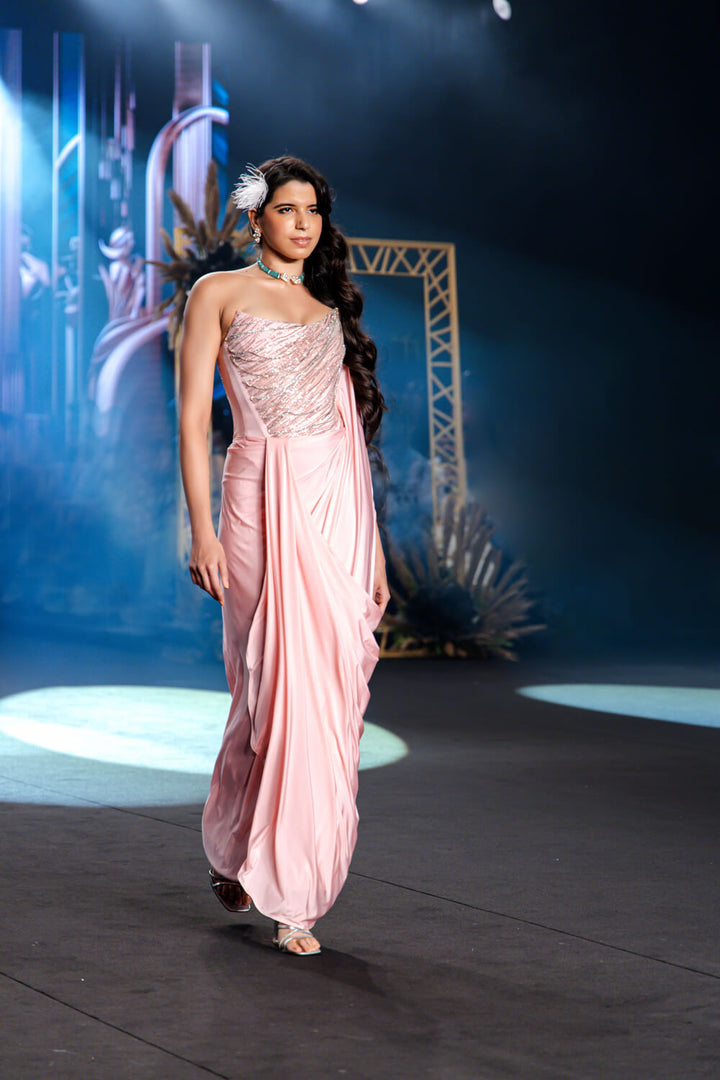 Faye - Blush Pink Saree Gown
