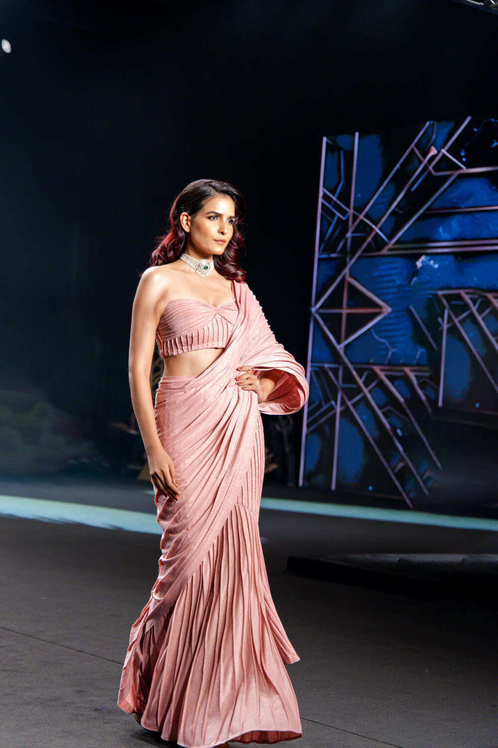 Mae - Salmon Pink Saree Gown