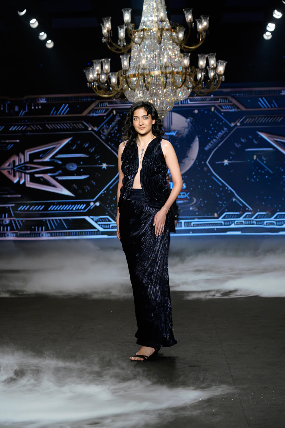 Aloha - Midnight Blue Pleated Draped SKirt Set - NSL FASHION PVT LTD