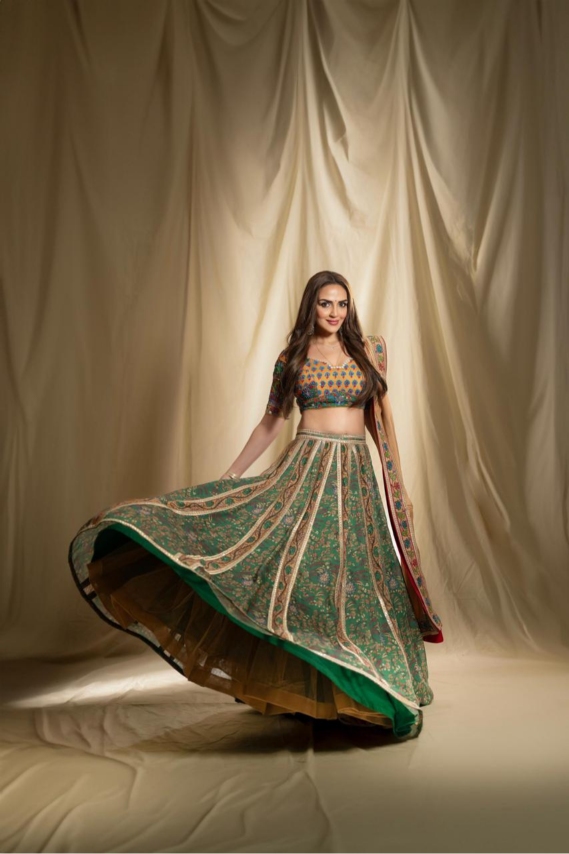 Fern Green Kalamkari Chanderi Silk Lehenga Set with Mirrorwork - NSL FASHION PVT LTD