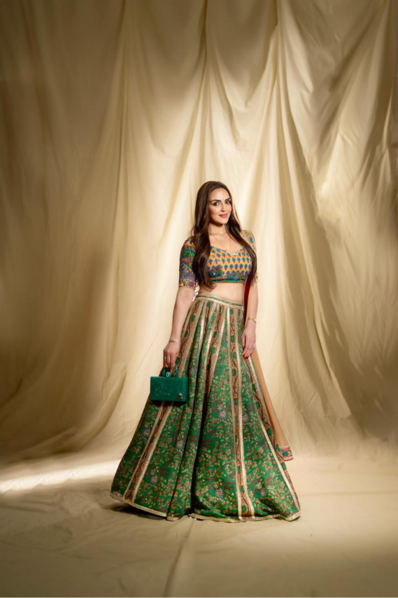 Fern Green Kalamkari Chanderi Silk Lehenga Set with Mirrorwork - NSL FASHION PVT LTD