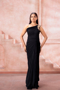 Aurelia- Midnight black One-shoulder Gown - NSL FASHION PVT LTD