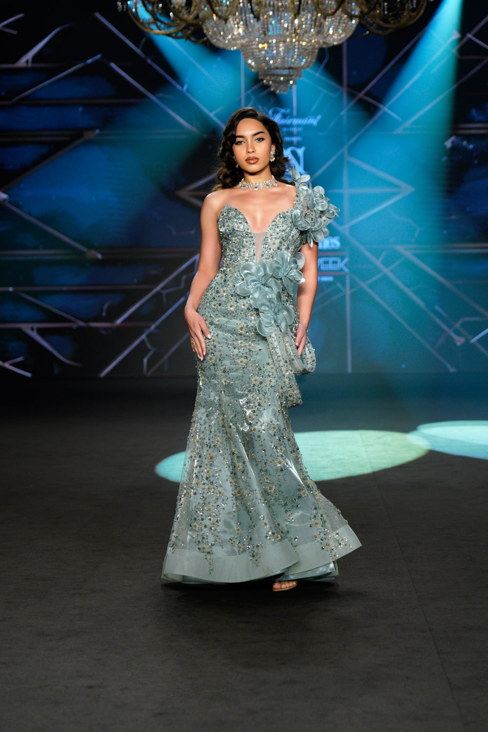 Azure - Aqua Green Sequin Mermaid Gown - NSL FASHION PVT LTD