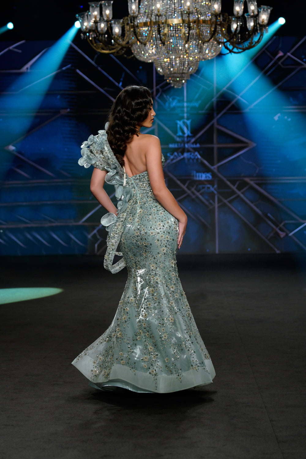 Azure - Aqua Green Sequin Mermaid Gown - NSL FASHION PVT LTD