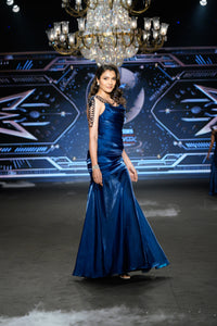 Azure- Teal Blue Draped  Gown - NSL FASHION PVT LTD