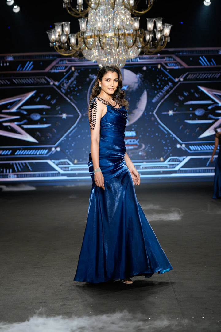 Azure- Teal Blue Draped  Gown - NSL FASHION PVT LTD