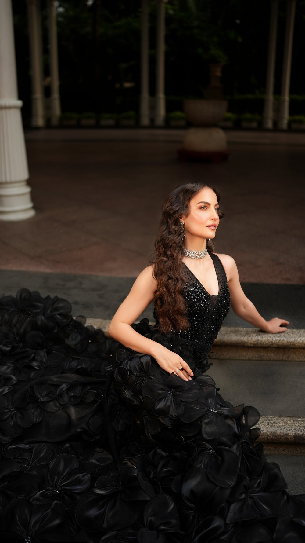 Midnight Elegance: Couture Black Sequin & Crystal Embellished Gown - NSL FASHION PVT LTD