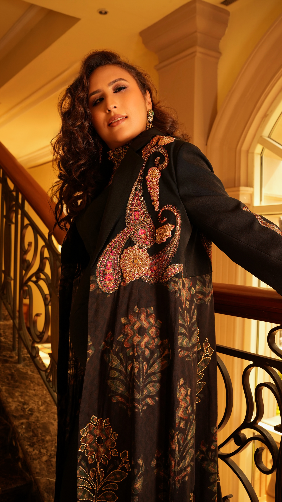 Paisley Elegance: Embroidered Sheath Gown with Bagru Print Coat - NSL FASHION PVT LTD