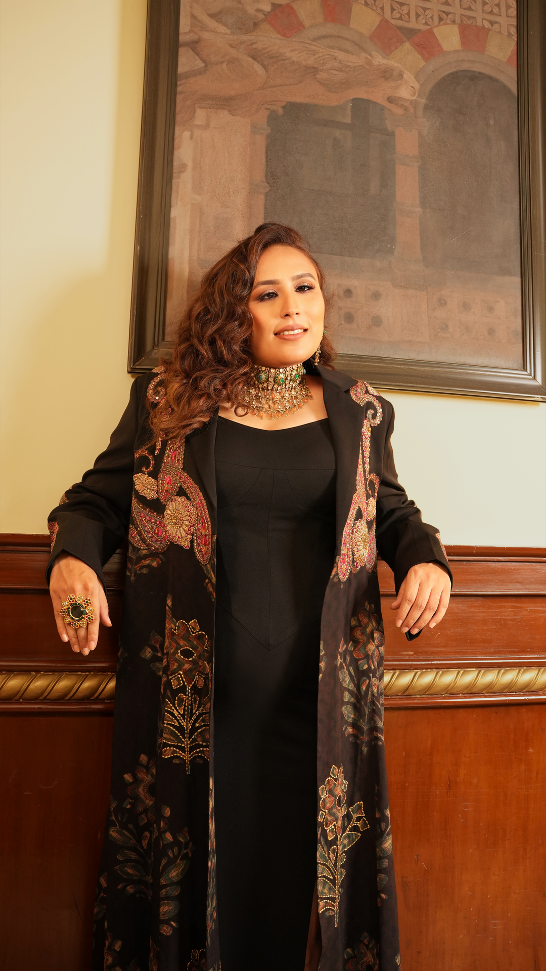 Paisley Elegance: Embroidered Sheath Gown with Bagru Print Coat - NSL FASHION PVT LTD