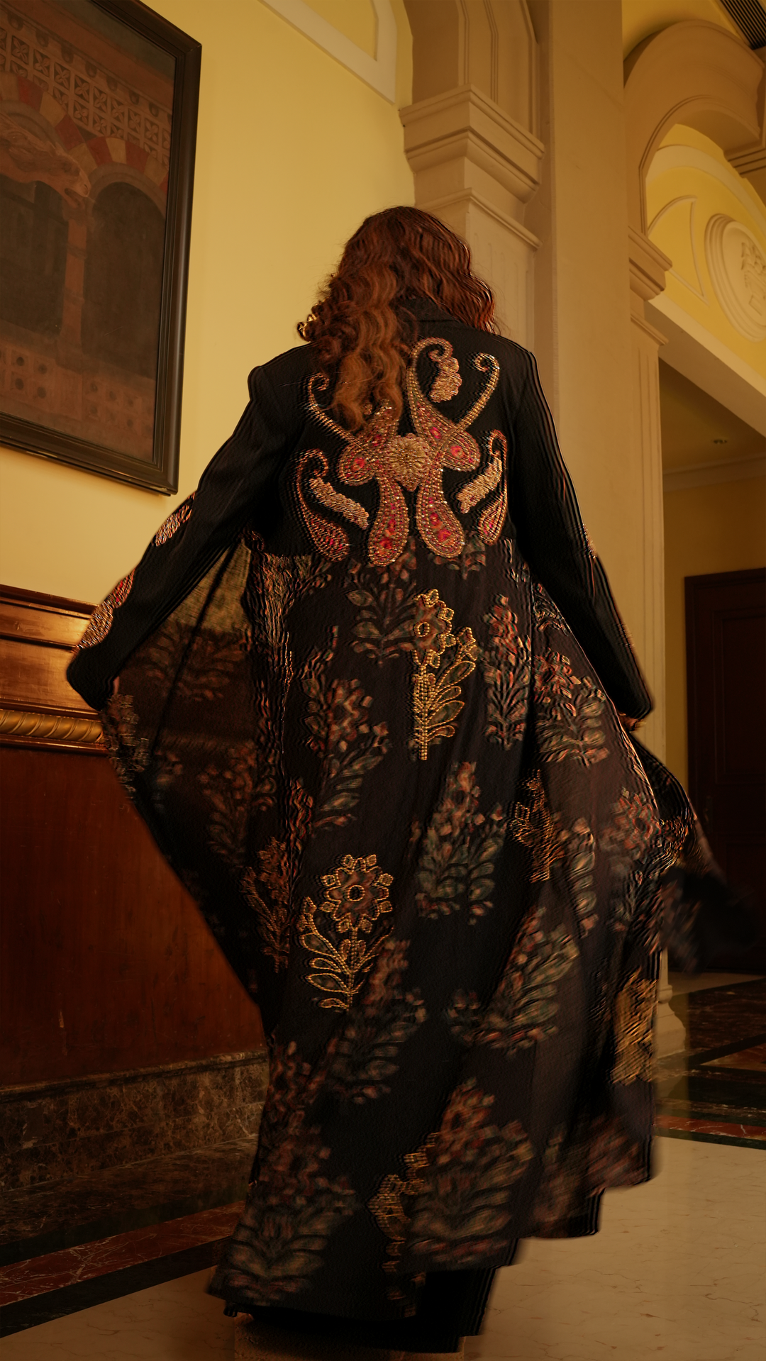 Paisley Elegance: Embroidered Sheath Gown with Bagru Print Coat - NSL FASHION PVT LTD