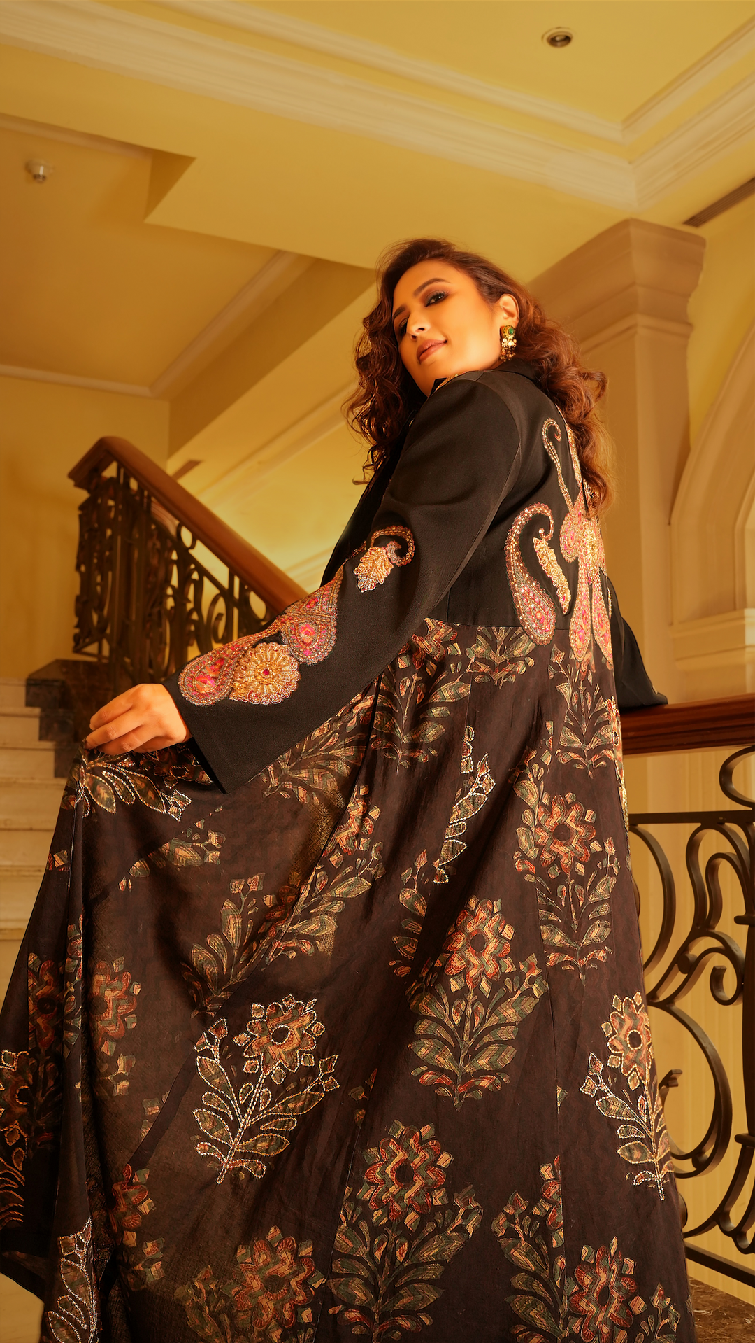 Paisley Elegance: Embroidered Sheath Gown with Bagru Print Coat - NSL FASHION PVT LTD