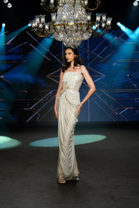Calla - Pearl White Tulle Draped Gown - NSL FASHION PVT LTD