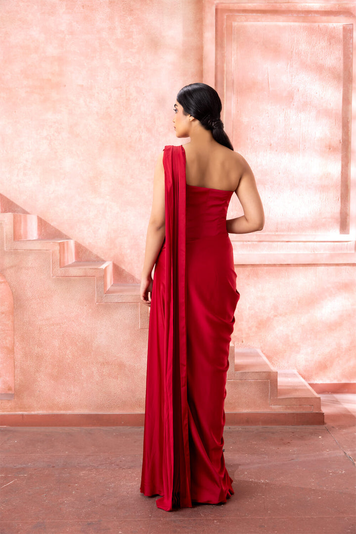 Cherie - Deep Red Draped Gown - NSL FASHION PVT LTD
