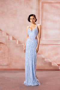Cienna- Shimmering Corset Gown with Cape - NSL FASHION PVT LTD