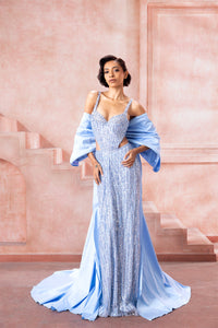 Cienna- Shimmering Corset Gown with Cape - NSL FASHION PVT LTD