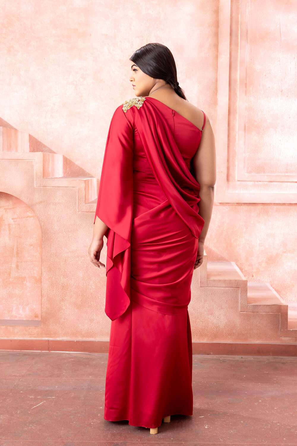 Crimson Saree Gown - NSL FASHION PVT LTD