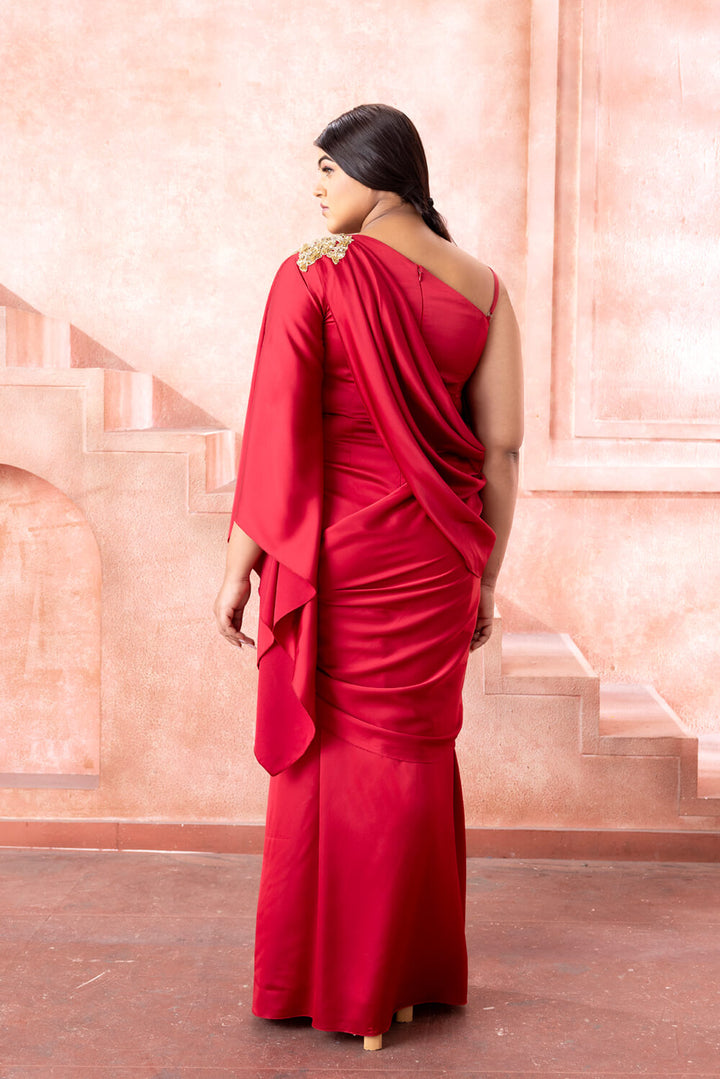 Crimson Saree Gown - NSL FASHION PVT LTD