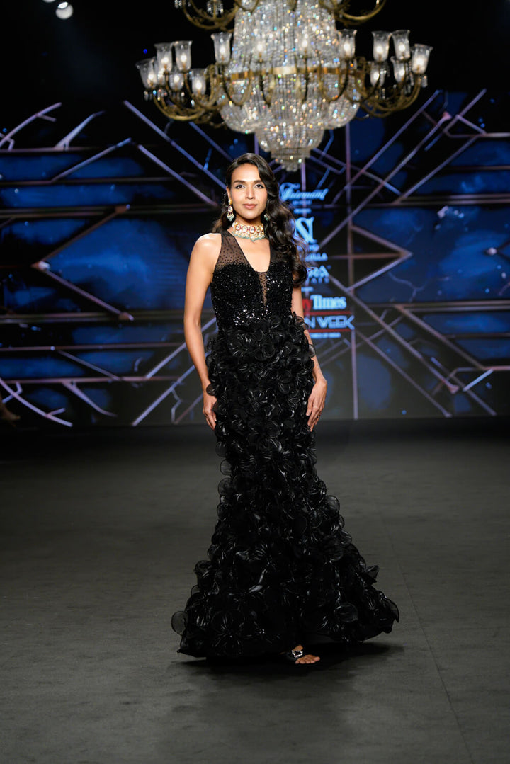 Ellie - Black  Floral Textured Gown