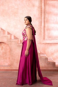 Deep Magenta Saree Gown - NSL FASHION PVT LTD