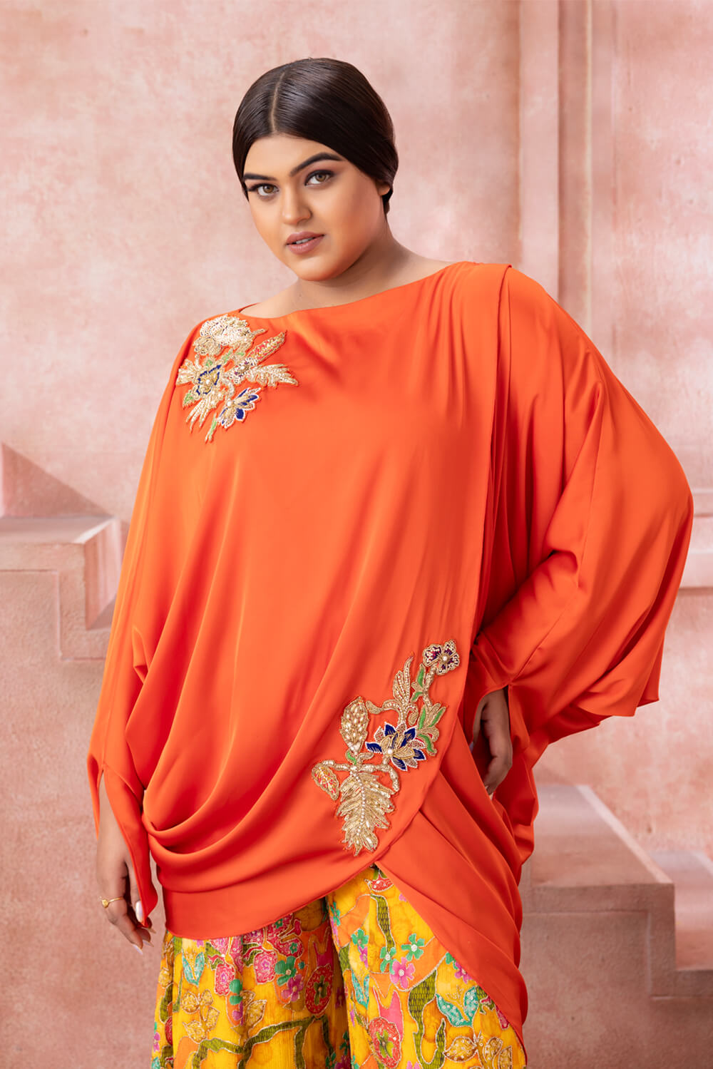Deviya- Orange and Mustard Yellow Palazzo Set - NSL FASHION PVT LTD