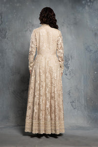 Tropical Motif Ecru Anarkali Set with Embroidered Chiffon Dupatta - NSL FASHION PVT LTD