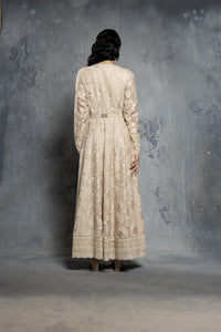 Ecru Embroidered Organza Anarkali Set with Chiffon Dupatta - NSL FASHION PVT LTD