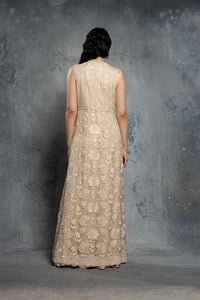 Ecru Threadwork Embroidered Anarkali Set with Jacket - NSL FASHION PVT LTD