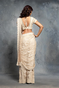 Ecru Threadwork Embroidered Saree Set - NSL FASHION PVT LTD