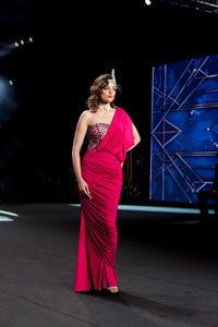 Edith - Fuchsia Pink Saree Gown - NSL FASHION PVT LTD