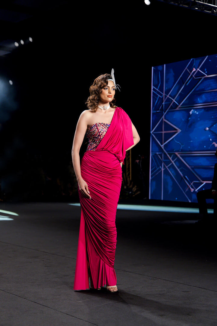 Edith - Fuchsia Pink Saree Gown - NSL FASHION PVT LTD