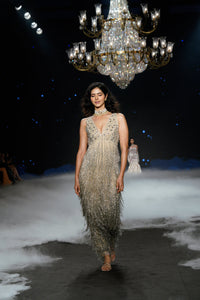 Elara - Silver Tulle Tassle Gown - NSL FASHION PVT LTD