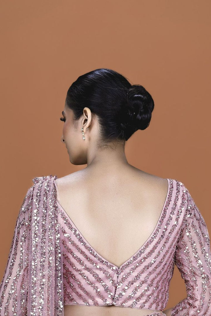 Blush Glam Sequin Embroidered Pre-Stitched Saree Set - NSL FASHION PVT LTD