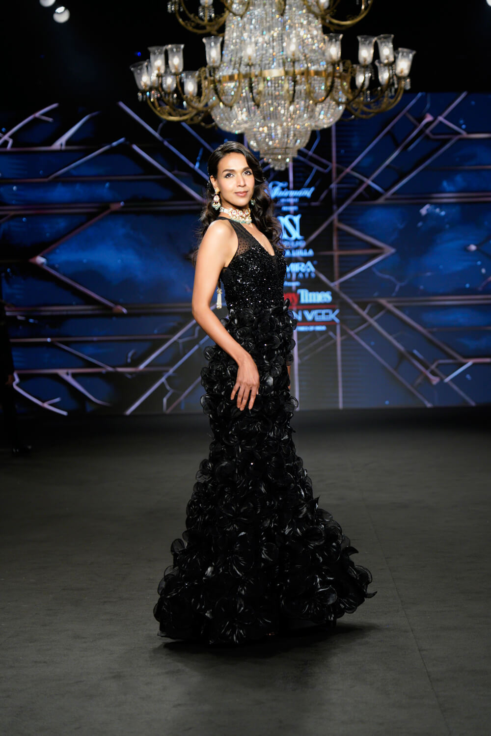 Ellie - Black  Floral Textured Gown - NSL FASHION PVT LTD