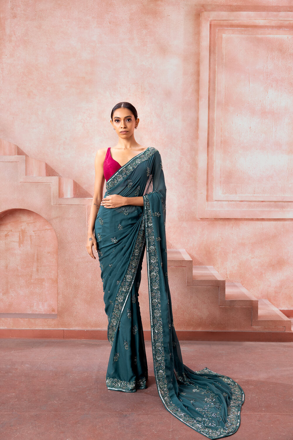 Embellished Chiffon Saree - NSL FASHION PVT LTD