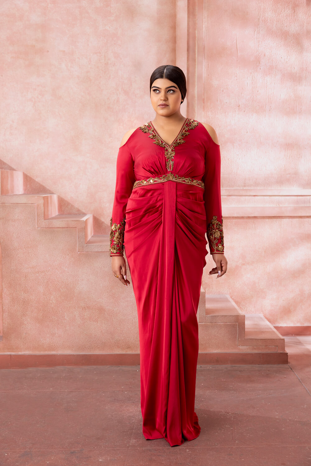 Enya- Rose Pink Embellished Gown - NSL FASHION PVT LTD