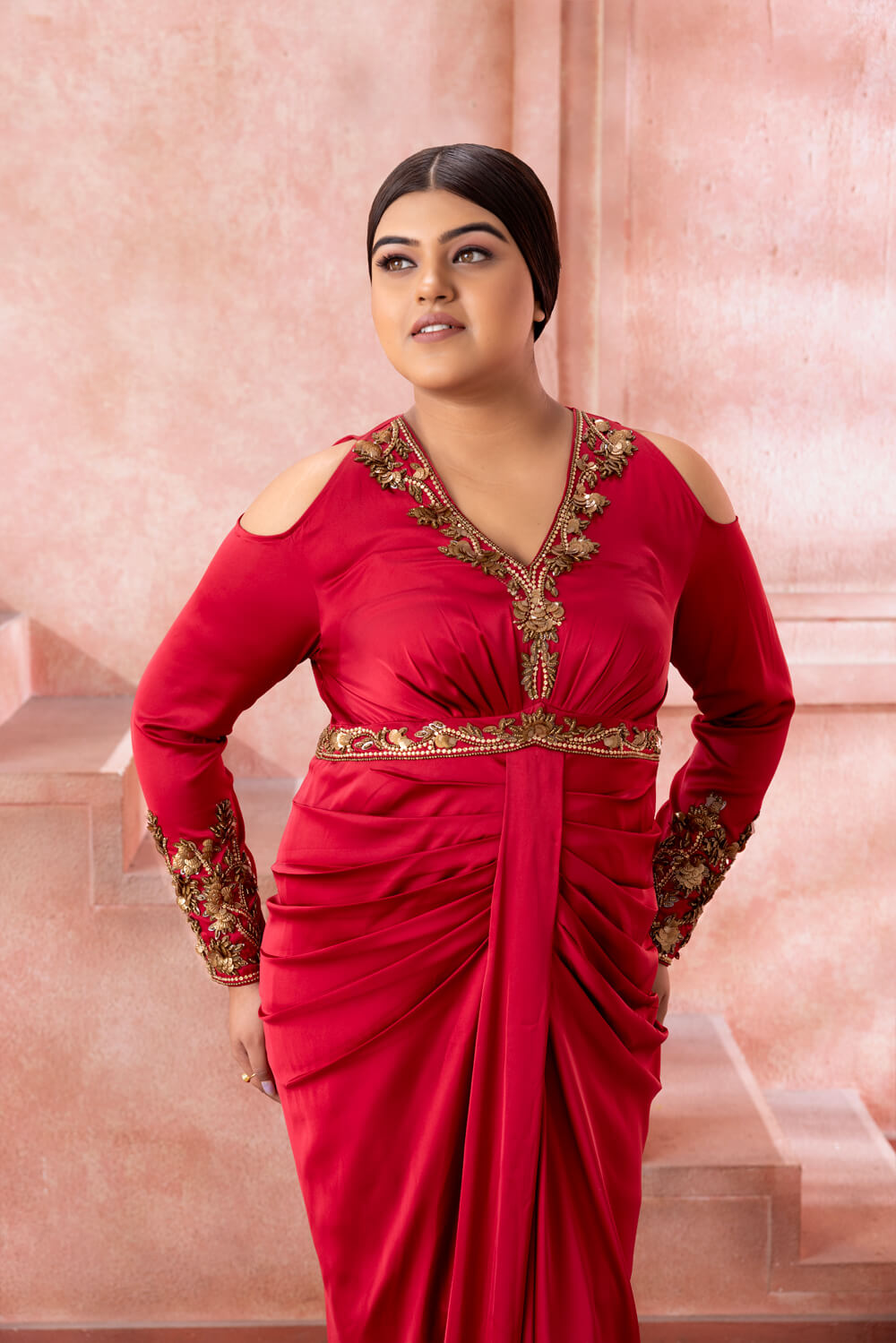 Enya- Rose Pink Embellished Gown - NSL FASHION PVT LTD