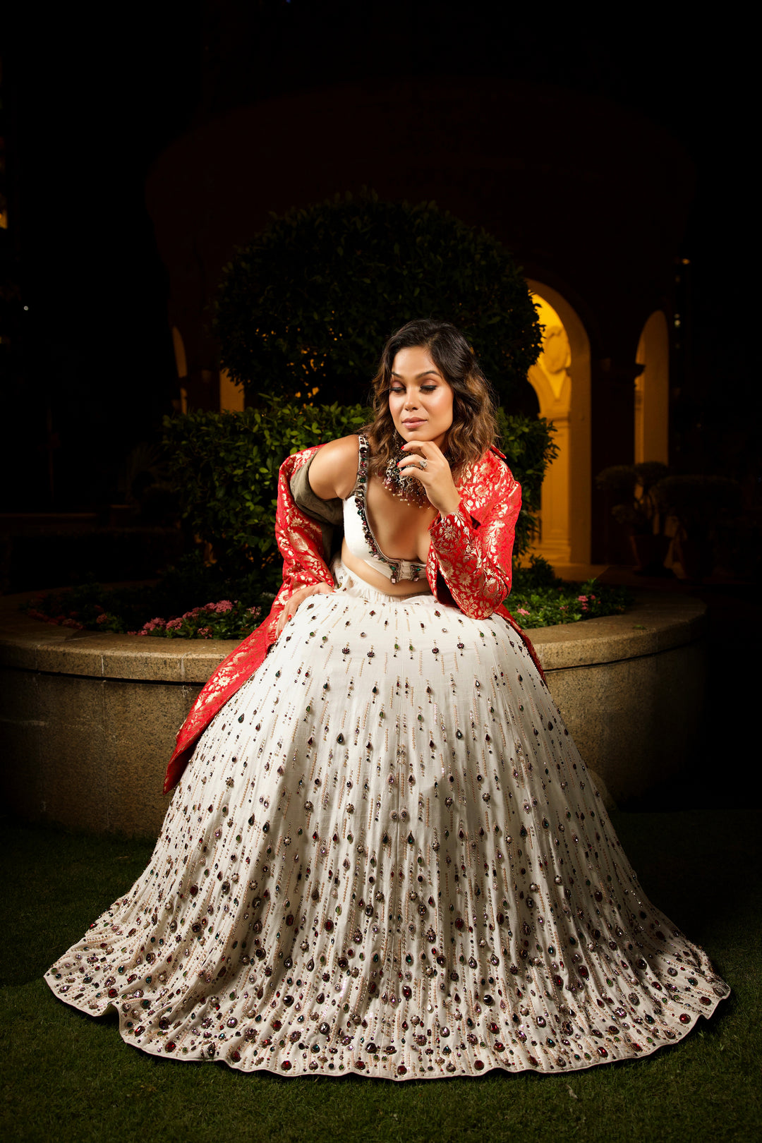 Ivory Lehenga with Multicolored Embellishment