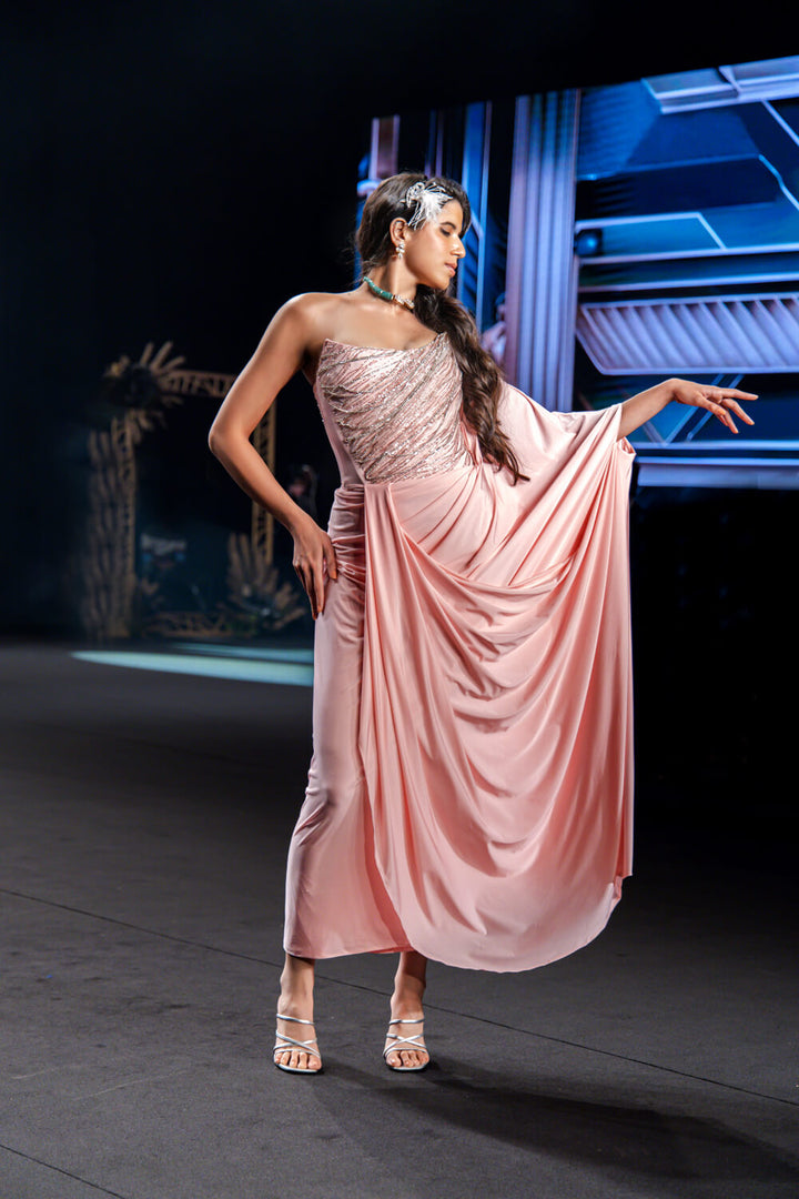 Faye - Blush Pink Saree Gown - NSL FASHION PVT LTD