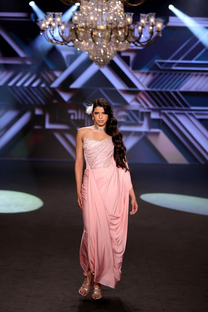 Faye - Blush Pink Saree Gown - NSL FASHION PVT LTD