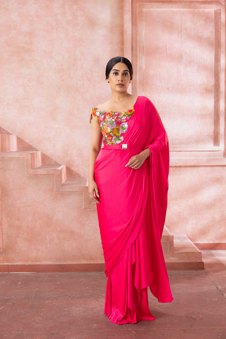 Fuchsia Saree Gown - NSL FASHION PVT LTD