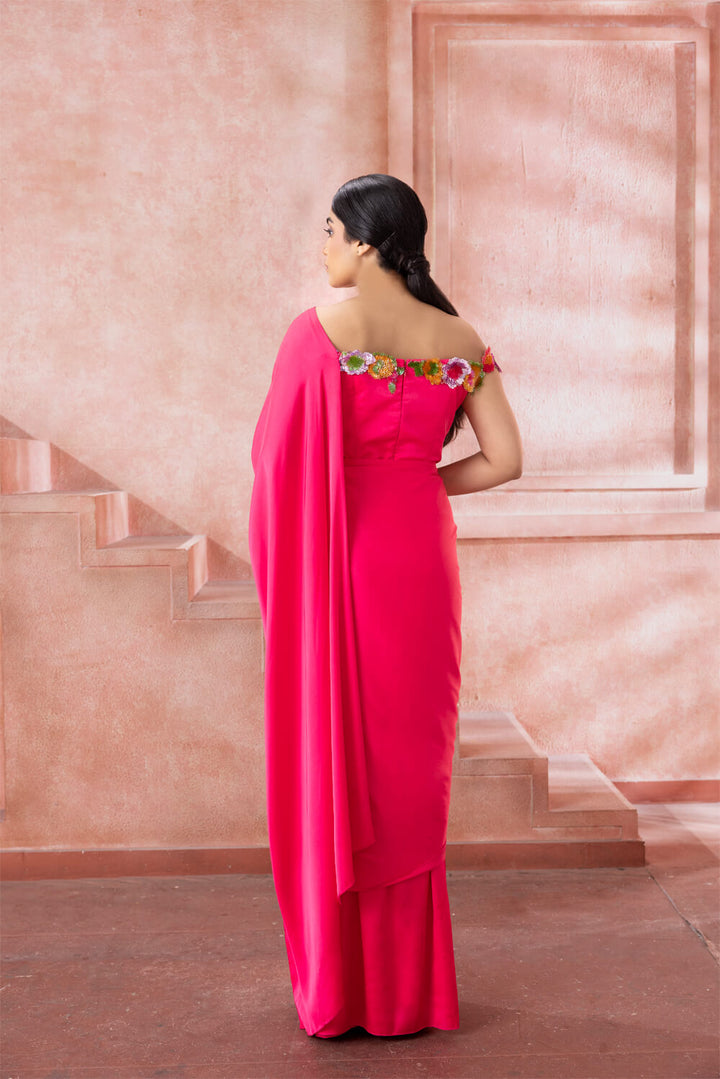 Fuchsia Saree Gown - NSL FASHION PVT LTD